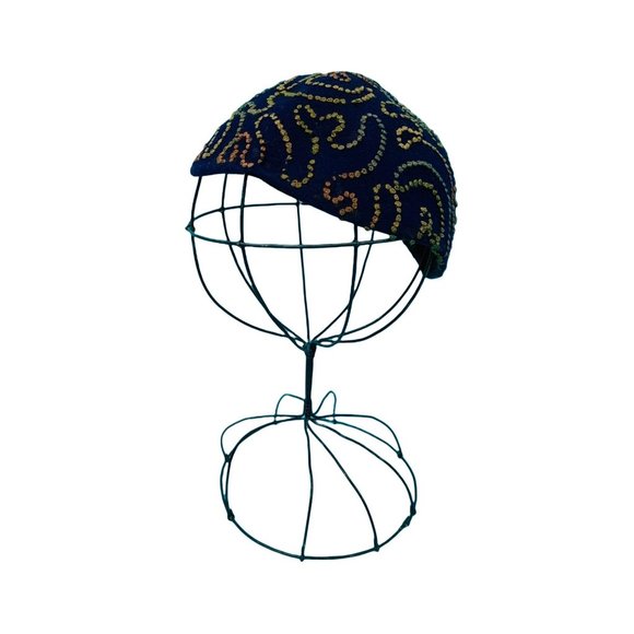 Vintage 1940s Swirl Hat Purple Colorful Stitched Beret main image 9